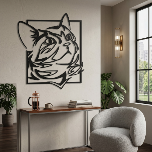 Kedi Yüzlü Metal Duvar Tablosu - AMD6080
