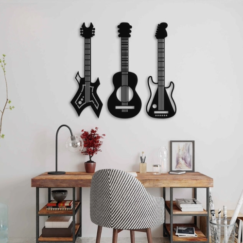 3'lü Gitar Metal Duvar Tablo Seti - AMD6270