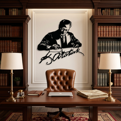 Atatürk ve İmza Metal Duvar Tablosu - AMD4060