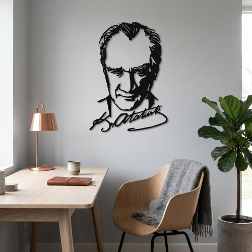 Atatürk Portre İmzalı Dekoratif Metal Duvar Tablosu - AMD4190